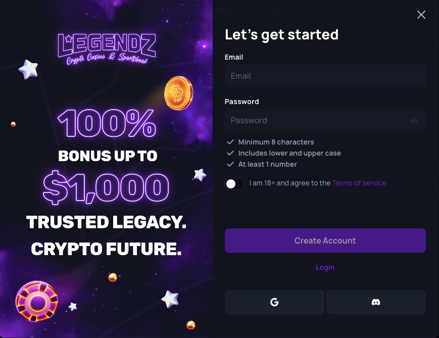 Legendz.io Register